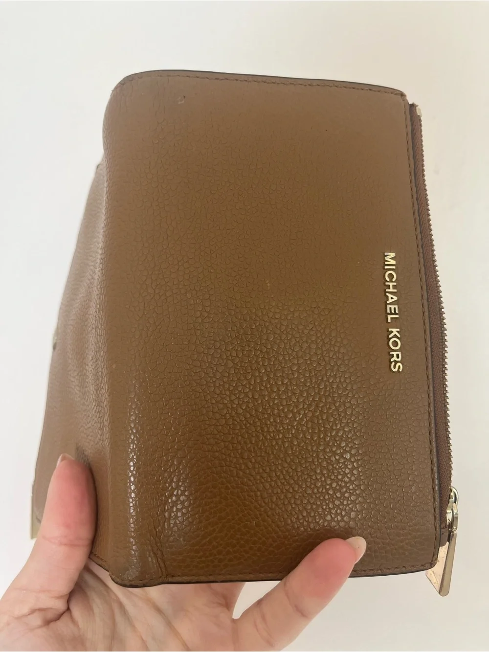Michael Kors Cognac Leather Pebbled Leather Wristlet